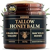 MONIER Tallow and Honey Balm for Face, Beef Tallow for Skin, Moisturizer with 100% Organic Grass-Fed Beef Tallow & Raw Wild Honey - Natural Formula for Dry & Sensitive Skin (Unscented)