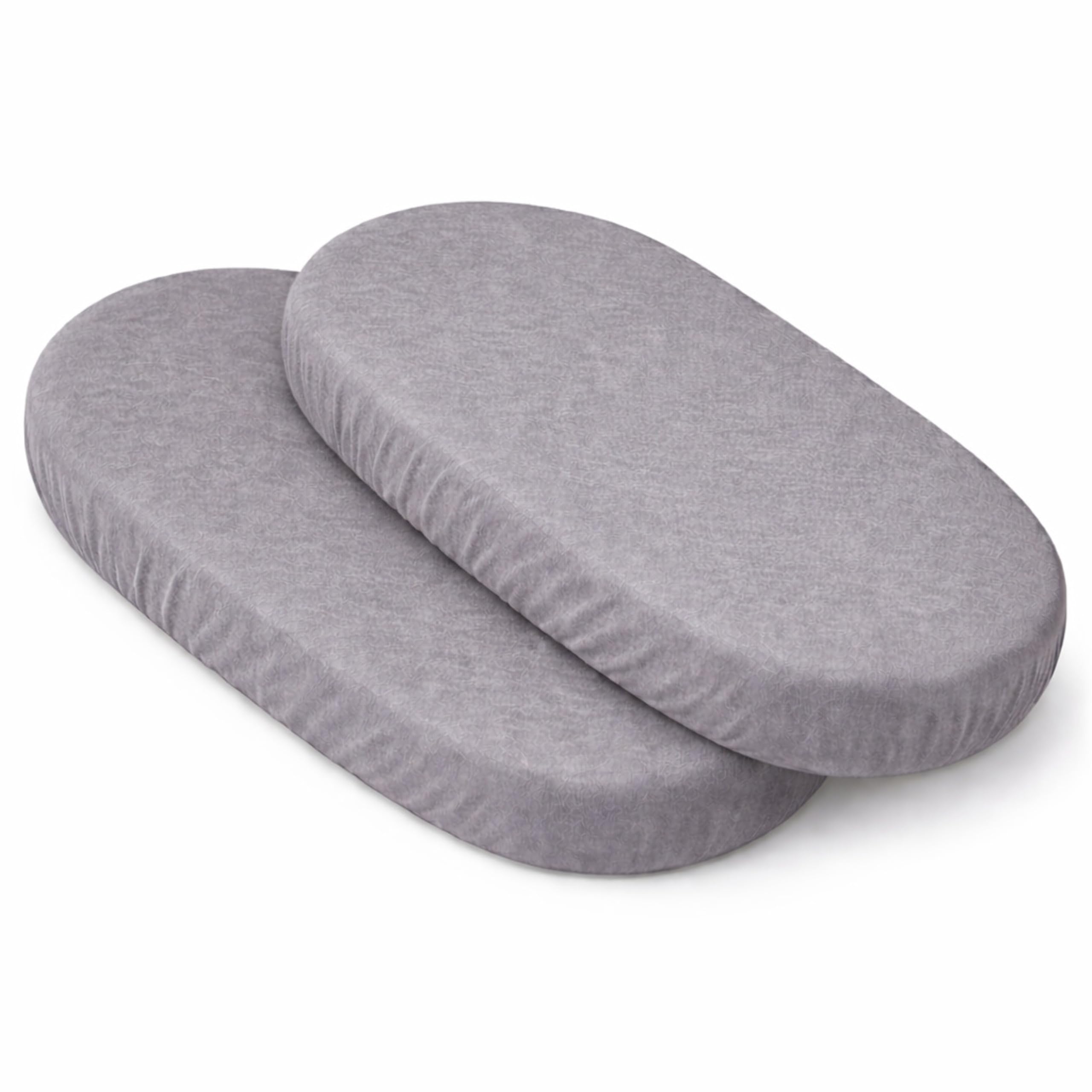 2 x Grey Moses Basket Fitted Sheets Set - 100% Jersey Cotton Bassinet Size Newborn Hypoallergenic Breathable Easy Care Soft Fitted Sheet For Baby Bassinet.