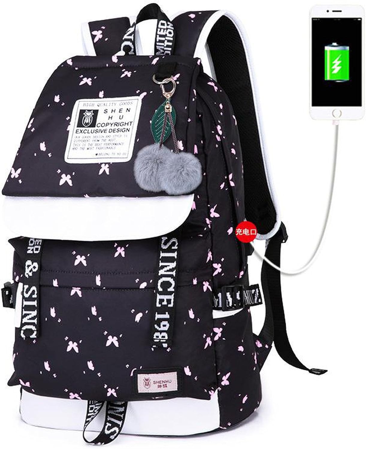 Printed Women Backpack Best Travel Bag Cute Adolescence Female Backpack Knapsack Student Girl Shoulder Bag Black2 15 Inches