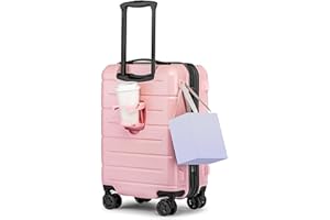 KYME Pink Hardside Expandable Carry On Luggage 22x14x9 Airline Approved 20 Inch Hardshell Carry On Suitcase with Wheels TSA Lock Small Travel Rolling Luggage with Cup Holder for Women