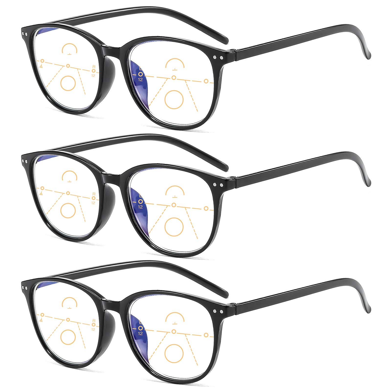 Suertree 3 Pack Bifocal Reading Glasses Anti Blue Light Eyeglasses Blue Light Blocking Unisex Eyewear Anti-Fatigue Glasses Multifocal Vision Correction Reading Glasses TZ6008