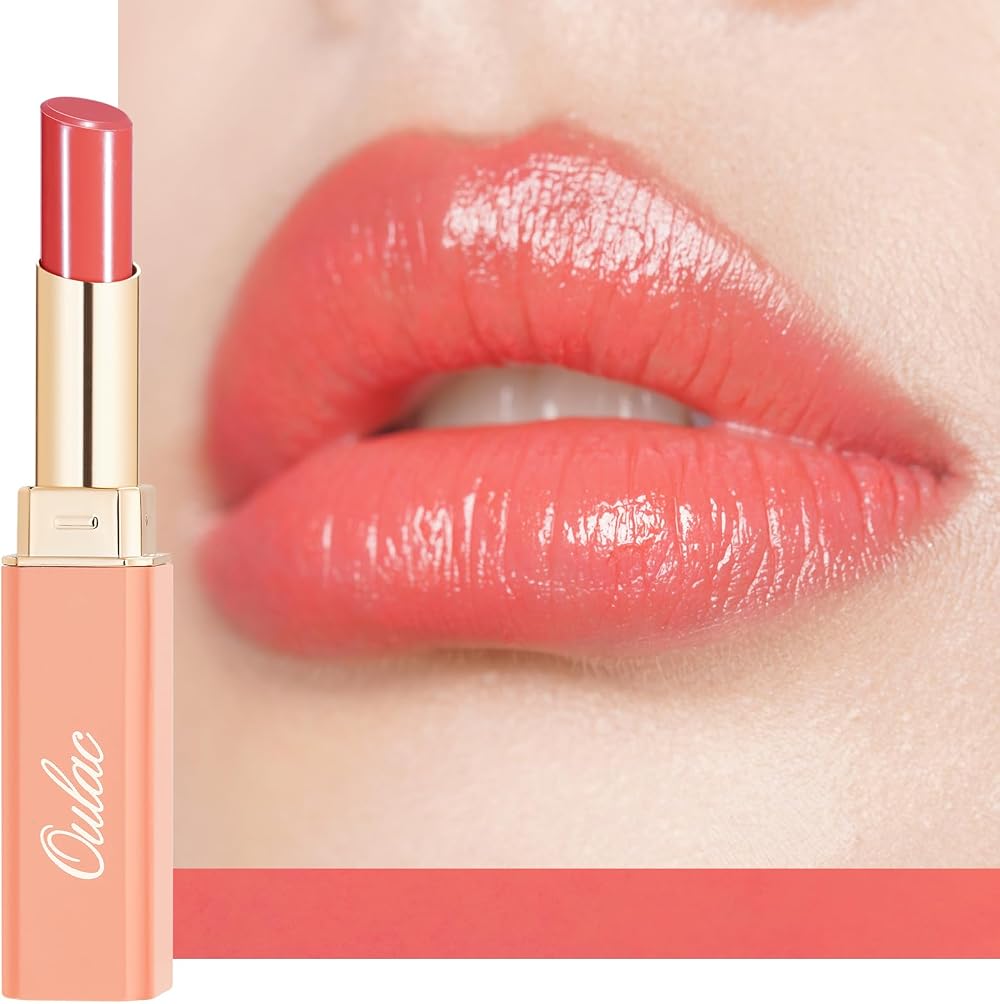 Oulac Moisturising Lipstick Coral Peach Hydrating Shine Vegan Cruelty-Free 04