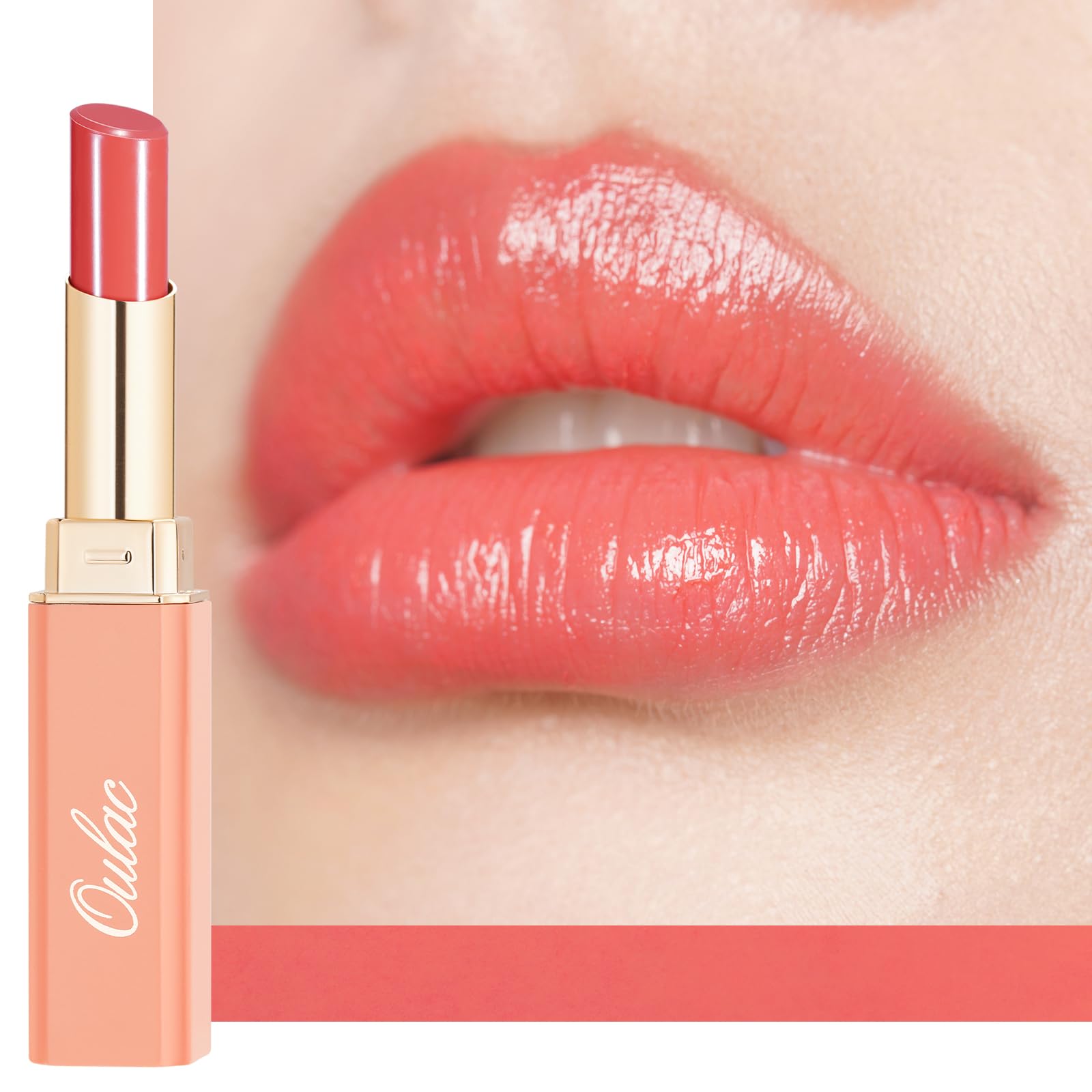 Oulac Moisturising Lipstick Coral Peach, Moisture Shine Hydrating Lipstick & Tinted Lip Balm for Dry Lips, Medium Coverage Lip Colour | Juicy Look, Glossy Finish, Vegan, Cruelty-Free, Deep Kiss (04) — image 1