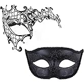 Aqearl Couple Masquerade Mask for Women Men Venetian Mask Metal Shiny Halloween Mask for Costume Party