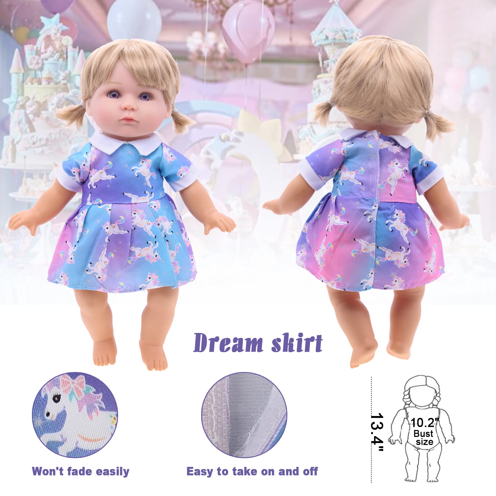 Alive Girl Baby Clothes - 6 Sets 12 Inch Baby Dolls Dress Accessories Include unicorrn Skirt Snow White Dresses Swimsuit Outfits, 12 Inch Doll Clothing for Girls Birthday Xmas Gift