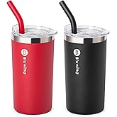 Bluwing 12 oz Tumbler with Straw-Stainless Steel Double Wall Vacuum Insulated Cups with Leak Proof Lid, Sweat-Free (Black/Canyon Red)