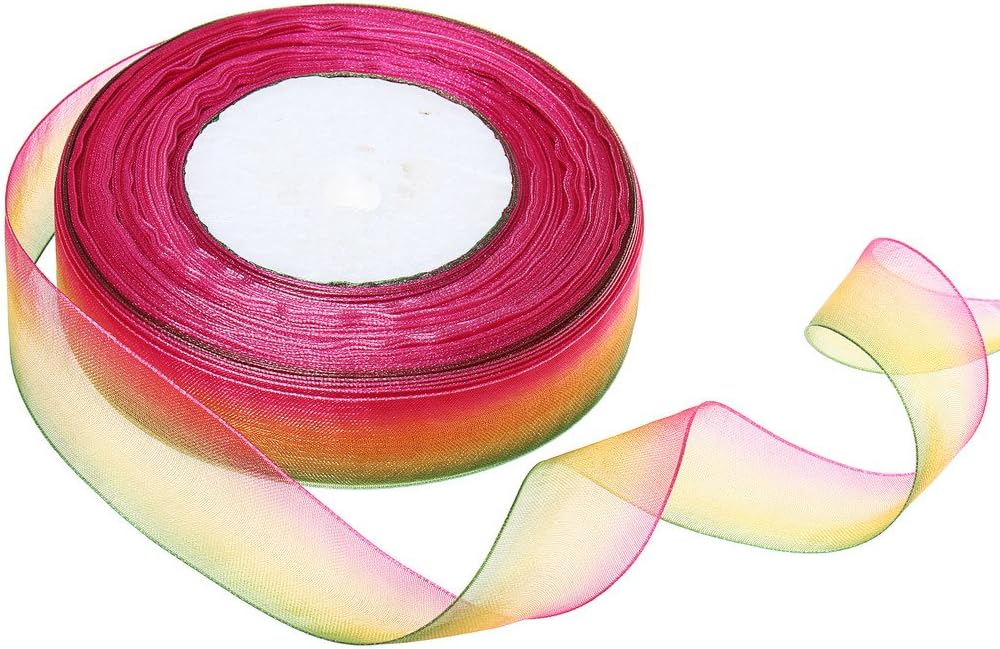 ofoen Organza Ribbons, One Roll 50 Yard Shimmer Sheer Organza Ribbon Trimmings Gift DIY Handmade Decorative Ribbon Bundle Rainbow Color