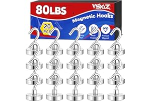 VSKIZ Heavy Duty Magnet Hooks, 80Lbs Extra Strong for Cruise Cabins, 20Pack With Hanging Magnets, Metal Grill Magnetic Hanger for Refrigerator, Storage