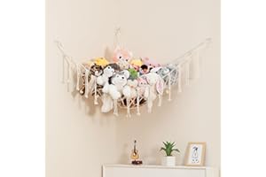 Lilly's Love Stuffed Animal Storage Macrame Hammock, Large - Boho Room Decor Toy Storage - Corner Hanging Plushie Stuffed Animal Net Organizer (White)