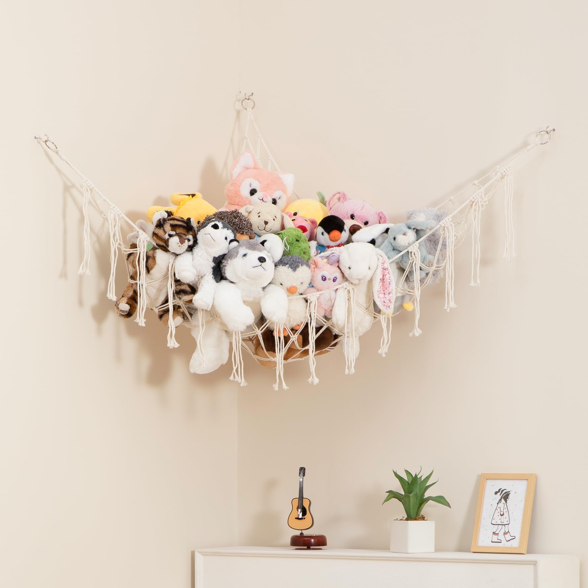 Photo 1 of Lilly's Love Stuffed Animal Storage Macrame Hammock, Large - Boho Room Decor Toy Storage - Corner Hanging Plushie Stuffed Animal Net Organizer (White)