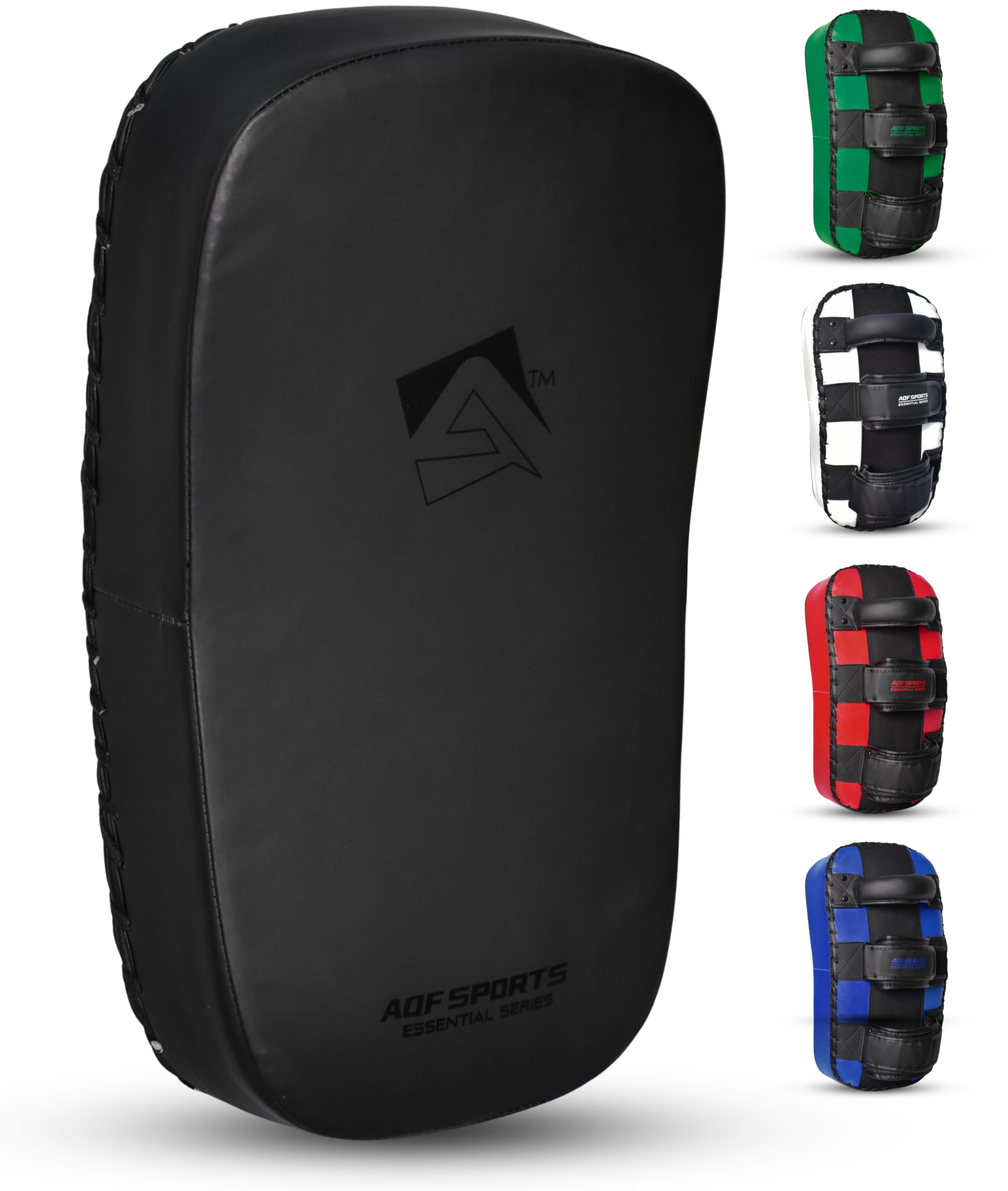 AQF Thai Pads for Training Muay Thai Curved Kickboxing Pads with Solid Handle Grip Kick Pads Boxing, MMA Martial Arts & Karate Body Strike Shield (Sold as Single) (Single, Matt Black) โ image 1