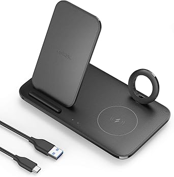 Amazon Com Anker Wireless Charging Station For Apple Products Powerwave 3 In 1 Qi Certified Stand For Apple Iwatch Iphone 12 12 Mini 12 Pro Se Airpods Pro Watch Charging Cable Ac Adapter Not Included