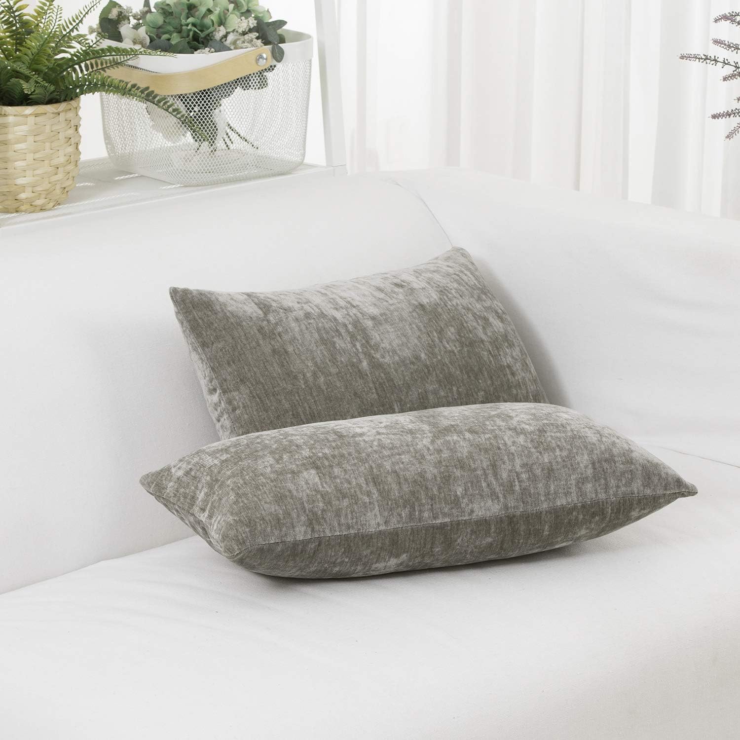 HWY 50 Grey Decorative Lumbar Throw Pillows Covers Set, for Couch Sofa Living Room Bedroom 12 x 20 inch, Soft Comfortable Cashmere, Solid Rectangle Throw Pillow Case Cushion Cover, Pack of 2: Home & Kitchen