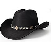 Gossifan Western Cowboy Hat for Men Women Wide Brim Suede Cattleman Cowgril Hats