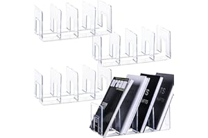 AFOROEOA 4Pack 4-Section Clear Acrylic Desk File Sorter, Desktop File organizer Purse Handbag divided organizer for Book, Envelopes, Mail, Document, Notebook, Office Supplies (13x5.9x5inch)