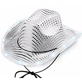 Velorique Cowboy Hat Cowgirl Hat with Sequined Brim, Men Women Hats for Bachelorette Party & Halloween