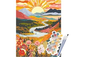 NPCSWXQ Paint by Numbers Kit for Adults Beginners, Sunrise Mountains and Rivers Landscape Painting Crafts Number Art Paint Kits for Home Wall Bedroom Study or Office Decor Gift 16x20Inch