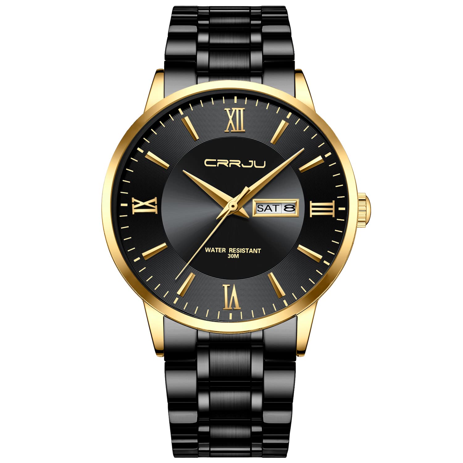Photo 1 of CRRJU Men's Casual Luxury Watches Minimalist Quartz Waterproof Wristwatches for Men Stainsteel Steel Band Watch (Black Gold)