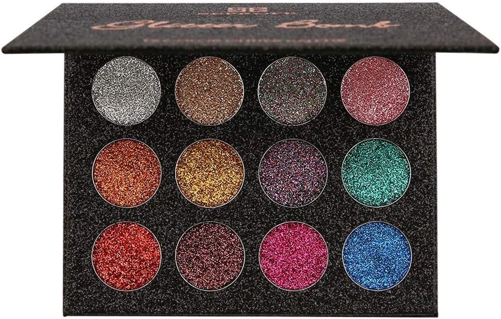 Poniu Diamond Sequin Eyeshadow Palette 12 Colors Mineral Pressed Glitter Eyeshadow Long Lasting Coloring