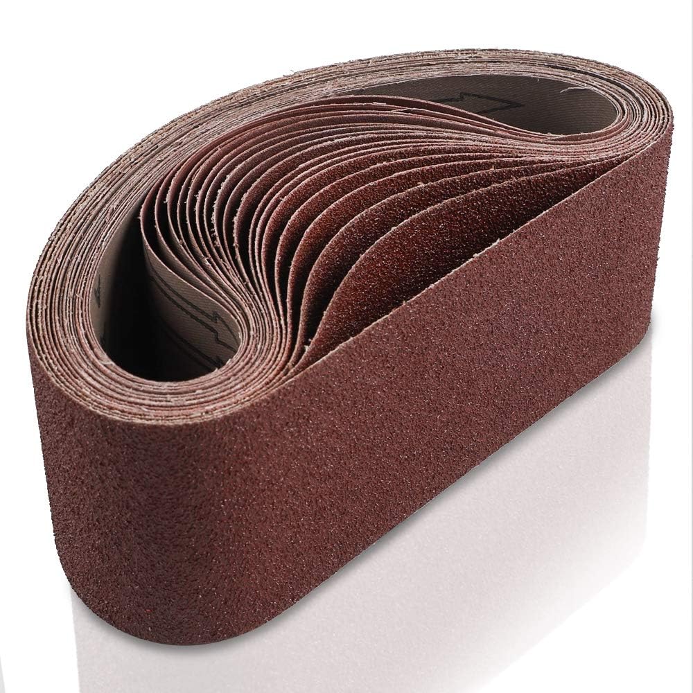 Coceca 3x21 Inches(75x533mm) Aluminum Oxide Sanding Belt, 18 Pack Sanding Belts (3 Each of 60 80 120 180 240 400 Grits) for Belt Sander - - 