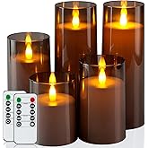 Homemory Realistic Flickering Flameless Candles, Battery Operated Candles, LED Fake Electric Candle with Remote Control and Timer for Home, Christmas Decoration, Grey, Set of 5