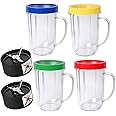 Replacement Cups & Cross Blades Set for Magic Bullet 250W MB1001 – 4 Mugs + 2 Blades + 4 Lip Rings, BPA-Free Blender Repair K