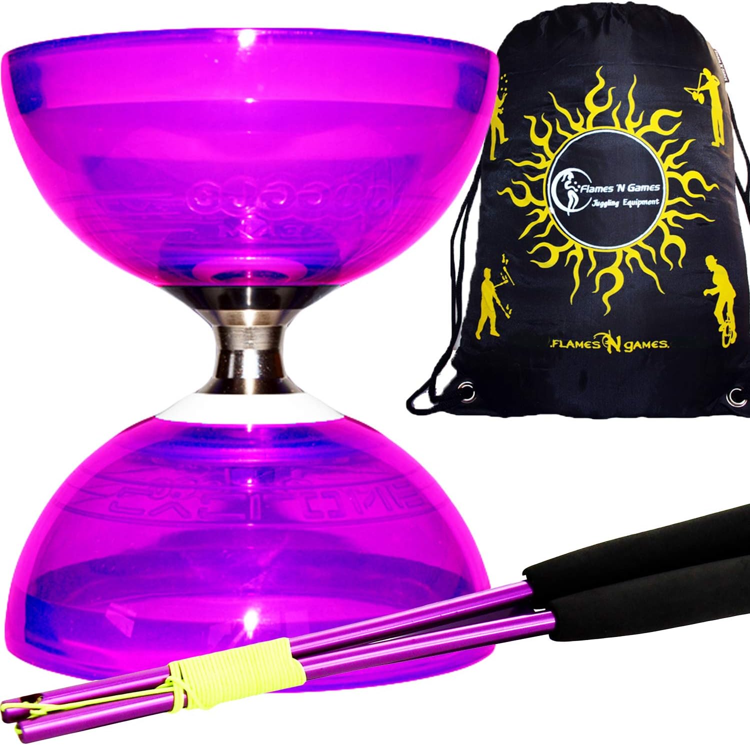 Cyclone QUARTZ II Pro Diabolo Set (6Colours) Triple Ball Bearing Clutch Diabolos + Matching Coloured Ali Metal Handsticks - Image 3
