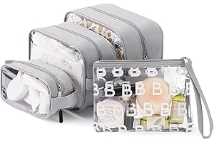 PHOEBUS BABY 4-Piece Diaper Bag Organizer Pouch Set - Clear Waterproof Travel Toiletry Packing Cubes, Baby Essentials Organizing Bags for Nursery, Grey