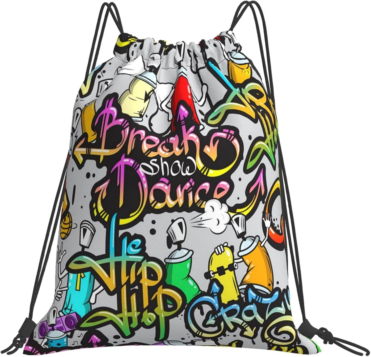 Drawstring Backpack HipHop Graffiti Characters Storage Bag Unisex