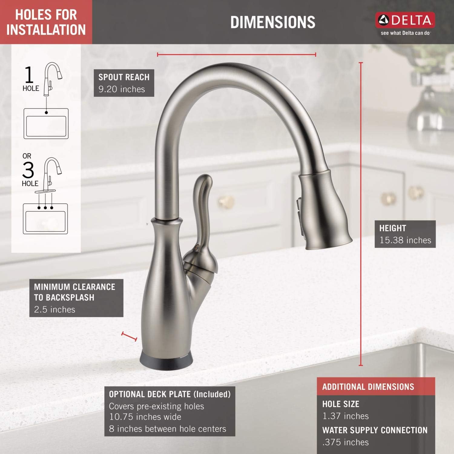 Delta Faucet Leland Single-Handle Touch Kitchen Sink Faucet with Pull Down Sprayer, Touch2O and ShieldSpray Technology, Magnetic Docking Spray Head, SpotShield Stainless 9178T-SP-DST - - 