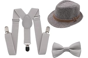 KDVOG 1920s Great Gatsby Gangster Newsboy Hat Cap Costume Accessories, Kids Boys Suspenders and Bow Tie Set Adjustable Y Back