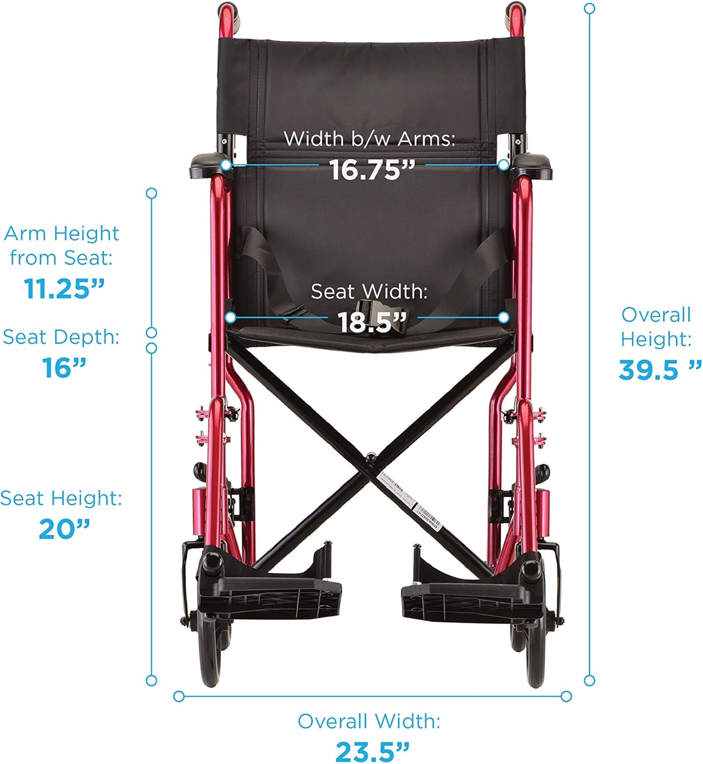 NOVA Medical Products 19" Lightweight Transport/Wheelchair, Red: Health & Personal Care