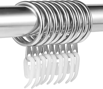 tonyg-p 20 Pack Metal Curtain Rings 30mm Inner Dia with 24 Plastic Hooks Silver