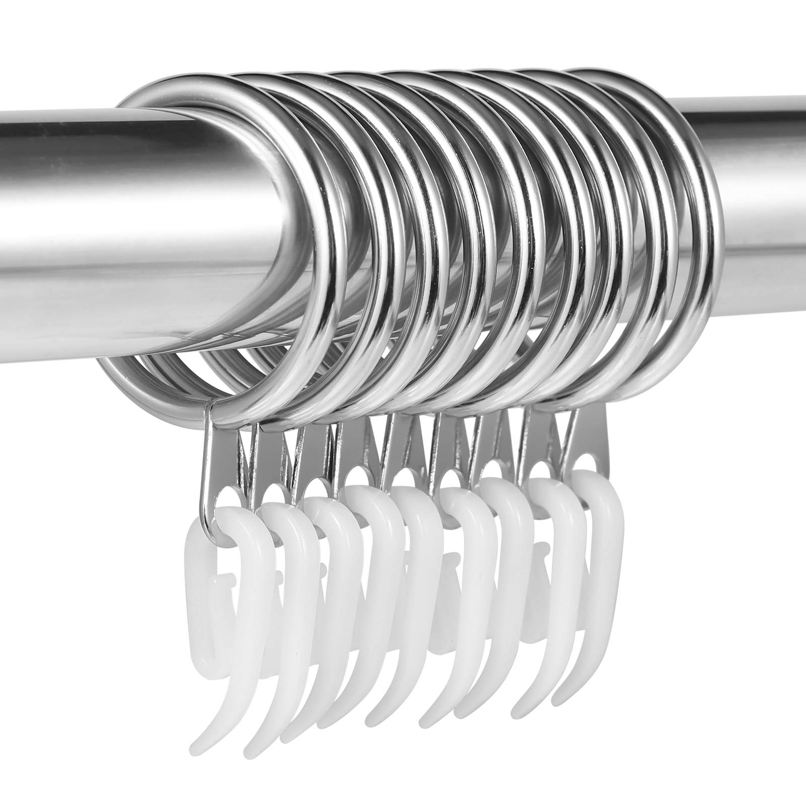 tonyg-p 20 Pack Metal Curtain Rings with Plastic Curtain Hooks, 30mm Internal Diameter Curtain Drapery Pole Rod Rings (Silver)