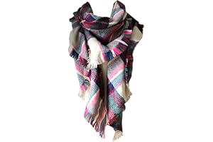 Wander Agio Womens Warm Long Shawl Winter Wraps Large Scarves Knit Cashmere Feel Plaid Triangle Scarf