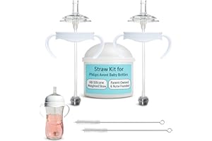 BELBEYO Straw Cup Conversion Kit for Philips Avent Natural Baby Bottles 2-Count, Food Grade Silicone Straw Nipples and Weighted Straw, Bottle Handles, Cleaning Brush, BPA-Free, Sippy Transition, 6+ Months