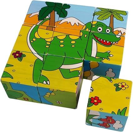 Mayatras Early Age 6 in 1 Wood Block Puzzles for Small Kids. (Dinosaur Theme)