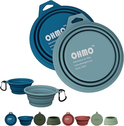OHMO Collapsible Dog Bowl 2 Pack 400ml Foldable Silicone Pet Water Bowls