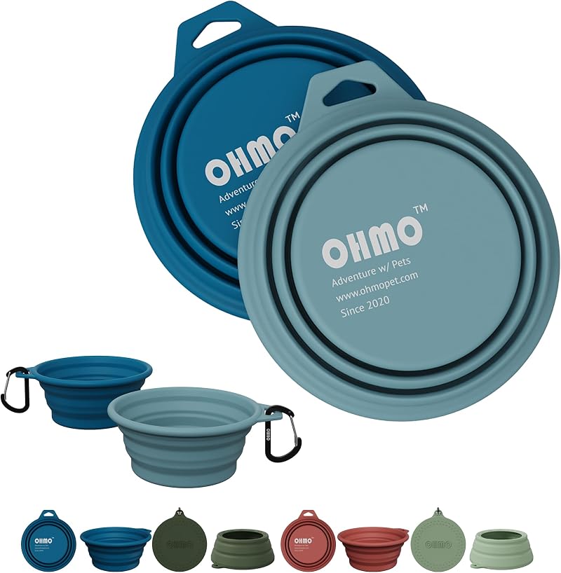 OHMO Collapsible Dog Bowl 2 Pack 400ml Foldable Silicone Pet Water Bowls