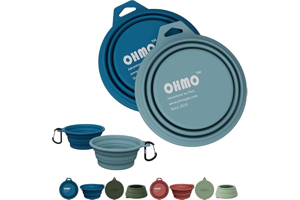 OHMO Collapsible Dog Bowl, (2 Pack 400ml) Premium Silicone Pet Water Bowls for Cats & Dogs, Portable Dog Travel Bowls Foldabl