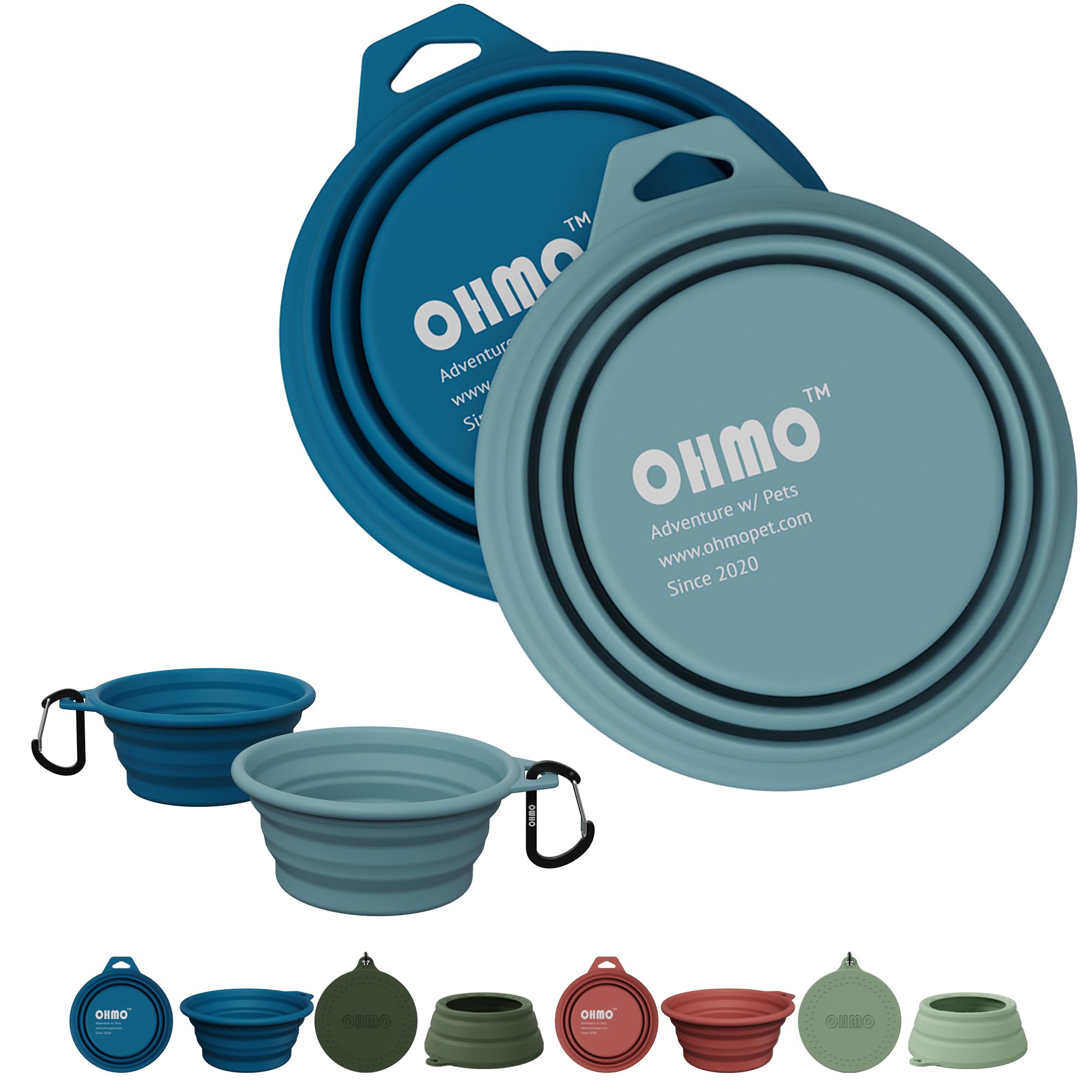 OHMO Collapsible Dog Bowl, (2 Pack 400ml) Premium Silicone Pet Water Bowls for Cats & Dogs, Portable Dog Travel Bowls Foldable for Outdoor Camping Hiking