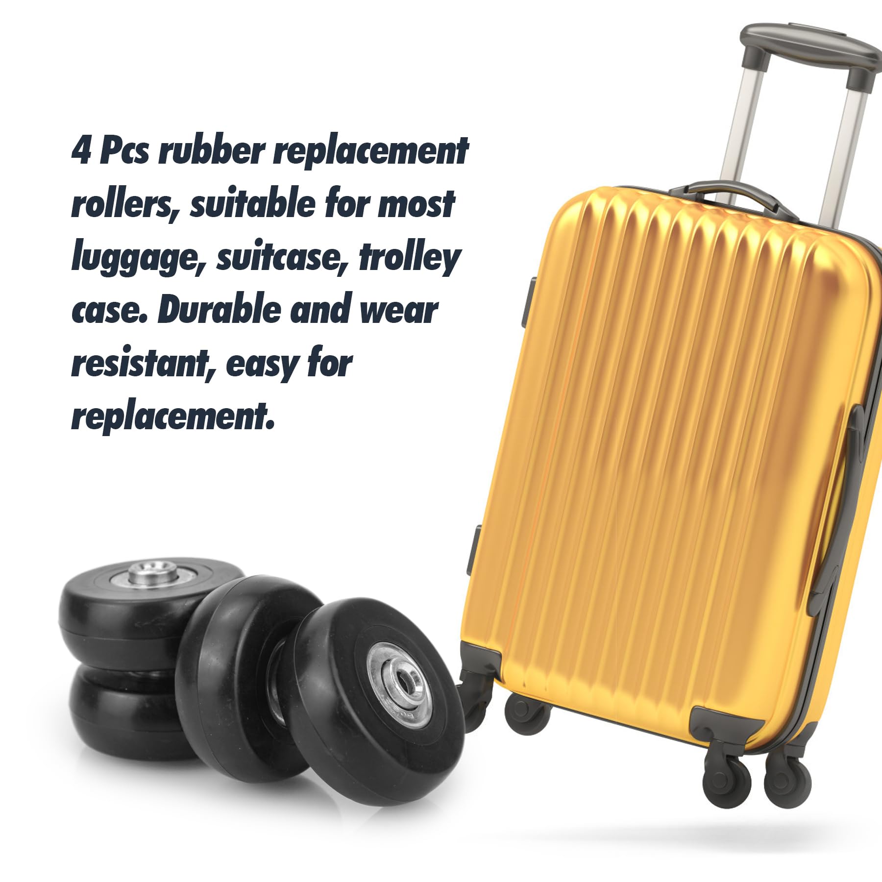 Zoofen 50 x 18mm Luggage Replacement Wheels 4 Pcs Rubber Suitcase Replacement Wheels Wear-Resistant Repair Wheels for Luggage