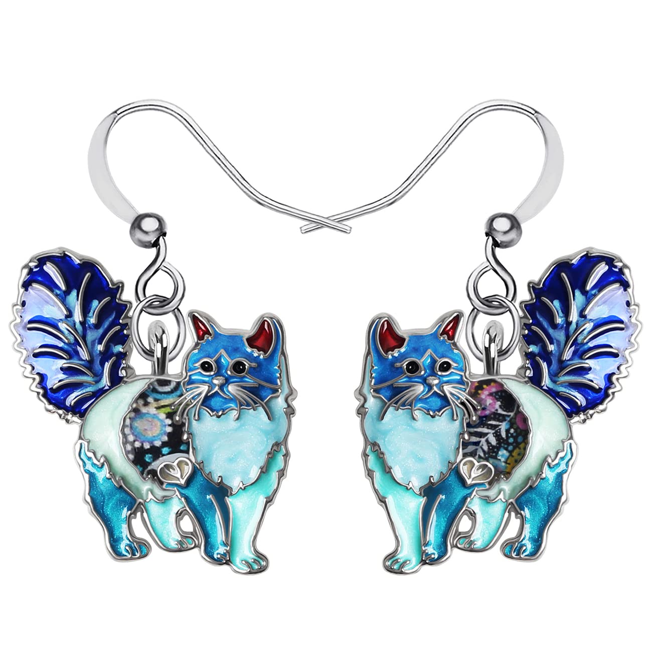 Enamel Alloy Chubby Cat Earrings Kitten Drop Dangle Fashion Jewelry For Women Girls Pet Charm Gift (Blue)