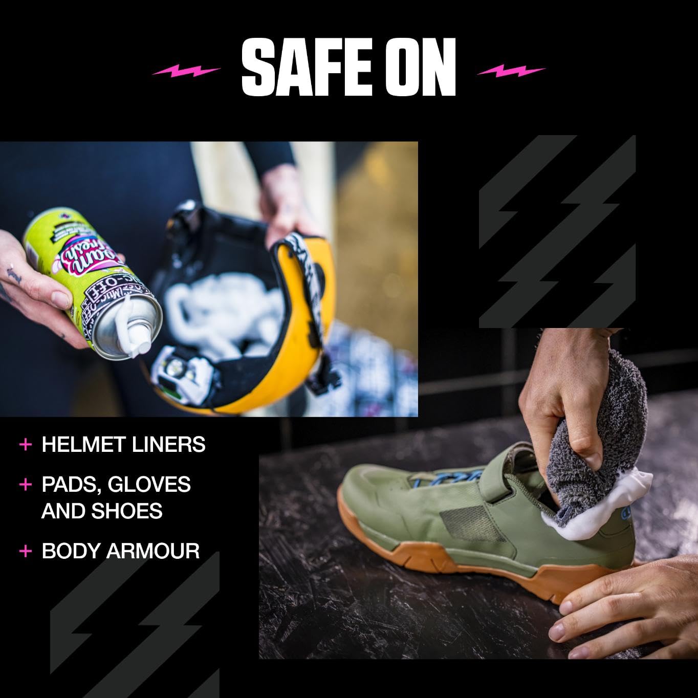 Muc-Off Foam Fresh-Schaum, 400 ml - Schäumendes Sofort Reinigungsmittel mit Zitrusduft – Geeignet für Motorradhelm Futter, Motorradhandschuhe und –stiefel, als Polsterreiniger 4