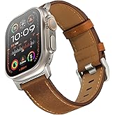 UUPWPOKT Leather Band Compatible with Apple Watch Ultra 3/2/1 Band 49mm 46mm 45mm 44mm 42mm Men, Genuine Leather Strap for iWatch Ultra Series 11 10 9 8 7 6 5 4 3 2 1 SE 3/2/1, Retro Brown/Titanium