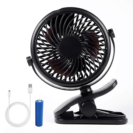 Viccioo Clip Ventilator,USB Clip Tischventilator Kinderwagenventilator mit 3 Geschwindigkeiten, Unterstützt von Wiederaufladb