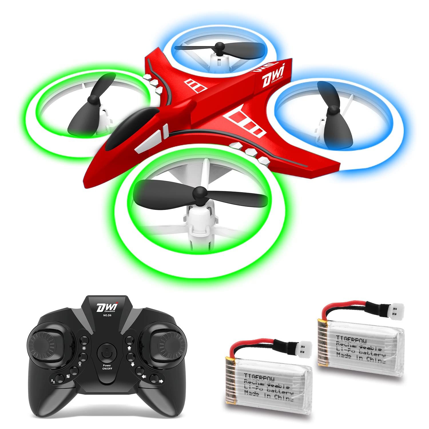 Photo 1 of Dwi Dowellin 4.9 Inch Mini Drone for Kids Crash Proof LED Lights One Key Take Off Landing Flips RC Remote Control Small Drones Toys for Beginners Boys and Girls Adults Nano Quadcopter, Red
