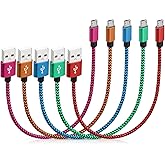 Micro USB Cable 5-Pack, 1ft Braided Android Charging and Data Cord Bulk | Charger Cords, Multi Color