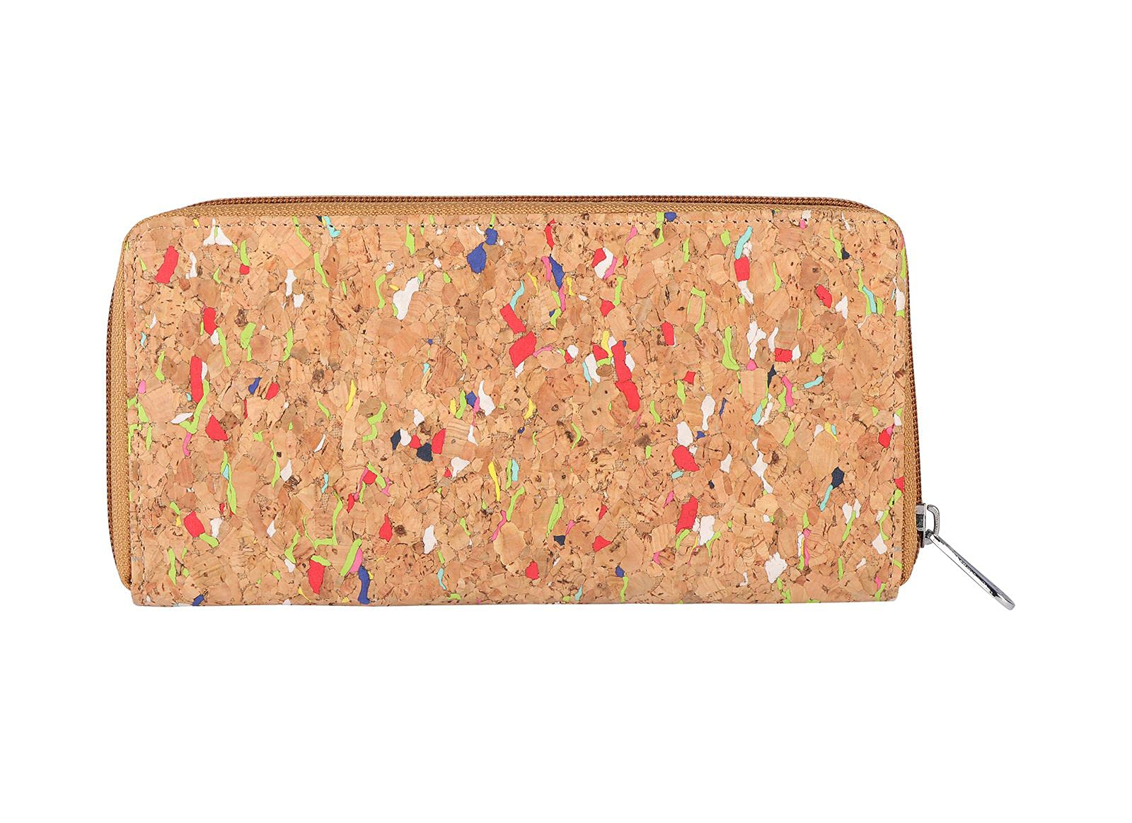 Hudson & James Ladies Designer Cork Vegan RFID Blocking Shield Compact Card Holder Wallet Purse Multi Card Women Clutch Wallet with Phone Pocket (Multi Coloured Cork)