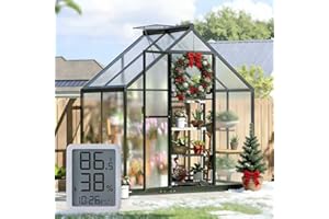 SYLVIERA 6x4FT Outdoor Greenhouse, Polycarbonate Green House, Small Walk-in Greenhouse with Vented Roof Window, Windproof Aluminum Frame with Hygrometer , Suitable for Gardening